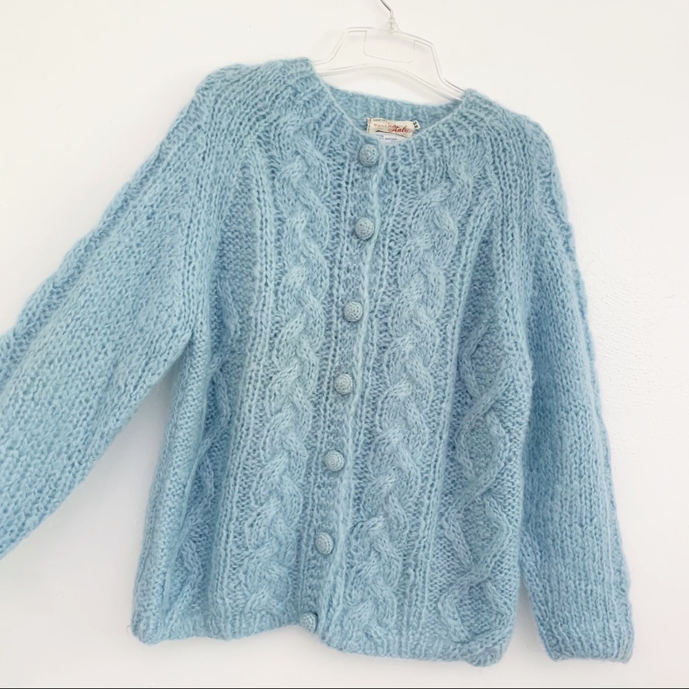 SOLD VTG Chunky Hand Knit Cardigan Sweater - Picture 3 of 7